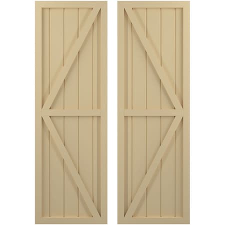 Americraft 5-Board Wood 2 Equal Panel Frmd Board-n-Batten Shutters W/ Dubl Z-Bar, ARW102BF518X72NTH